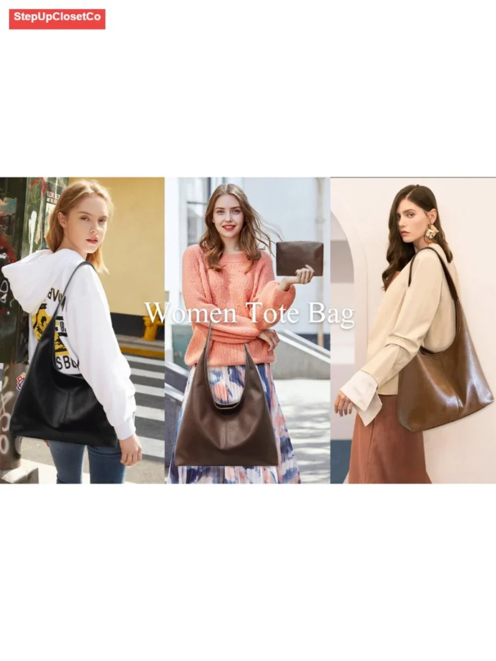 Vegan Leather Hobo Bags for Women Slouchy Tote Shoulder Handbag 2pcs Set
